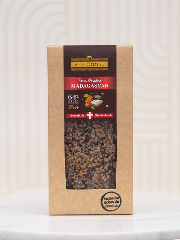 Tablette chocolat Noir pure origine Madagascar 64% avec inclusions